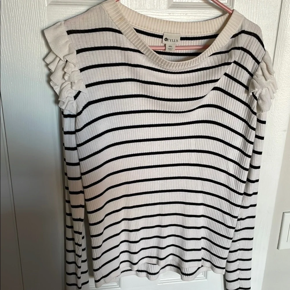 STYLUS Cream Ribbed Ruffled Blouse - Picture 1 of 3